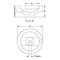 <!-2 Spoke Plastic Handwheels with Folding Handles Line Drawing->