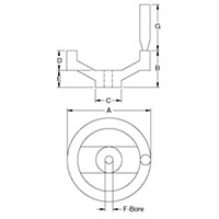 <!-2-Spoke-Plastic Handwheel-with-Revolving-Handle Line Drawing->