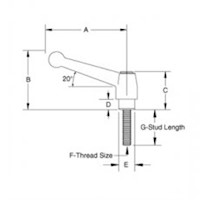 <!-Ball Style Imperial Adjustable Handles with Stainless Steel Stud Insert Line Drawing->