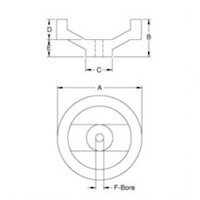 <!-2 Spoke Aluminum Handwheels with No Handle Line Drawing->