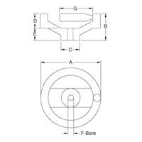 <!-2 Spoke Aluminum Handwheels with Folding Handle Line Drawing->