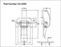 <!-CA-4020 Over-Center Draw Latches with Solid Curved Hook Line Drawing->
