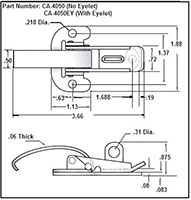 <!-CA-4050 Draw Latches Solid Curved Hook Lockable Line Drawing->