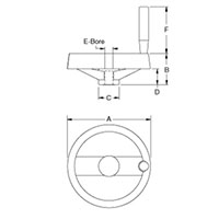 <!-2 Spoke Nylon Handwheels with Revolving Handle Line Drawing->