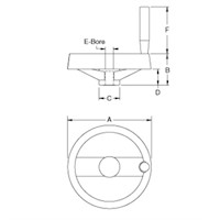 <!- 2 Spoke Nylon Handwheels with Folding Handle Line Drawing->