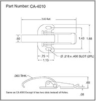 <!-CA-4010 Over-Center Draw Latches Curved Hook Line Drawing->