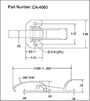 <!-CA-4060 Over-Center Draw Latches Curved Hook Line Drawing->
