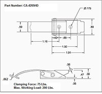 <!-CA-4205HD Over-Center Draw Latches Curved Hook Line Drawing->