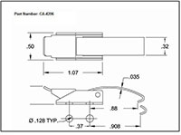 <!-CA-4206 Over-Center Draw Latches Curved Hook Line Drawing->