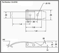 <!-CA-4210X Over-Center Draw Latches Curved Hook Line Drawing->