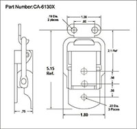 <!-CA-6130X Over-Center Draw Latches Straight Loop Bail Line Drawing->