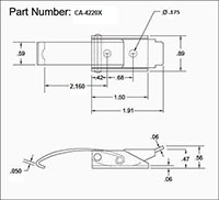 <!-CA-4220X Over-Center Draw Latches with Long Hook Line Drawing->