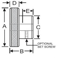 <!-Reamed Through Knurled Control Knobs with Set Screw - 2->