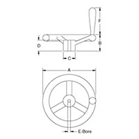 <!-3 Spoke Stainless Steel Handwheels with No Handle Line Drawing->