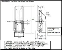 <!-CA-5100L Under Center Draw Latches Padlockable Line Drawing->