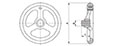 <!-3 Spoke Plastic Offset Handwheels with Revolving Handles Line Drawing->